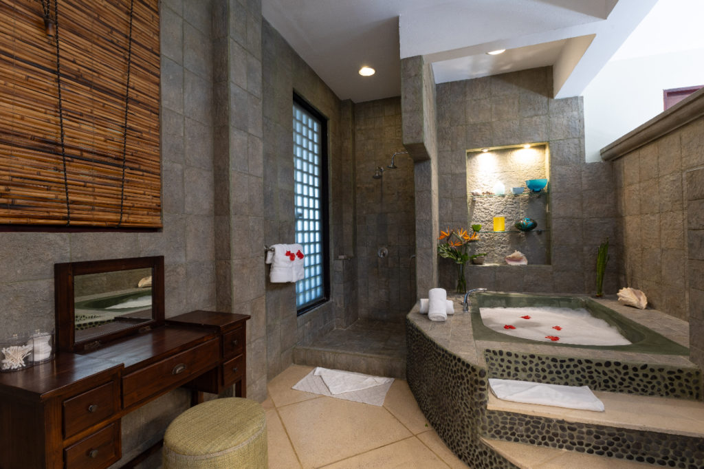 The expansive master ensuite bathroom features a separate shower and a lavish tub adorned with elegant fixtures.