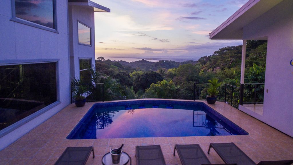 The colors of the Manuel Antonio sunsets are magical from this stunning luxury vacation home.