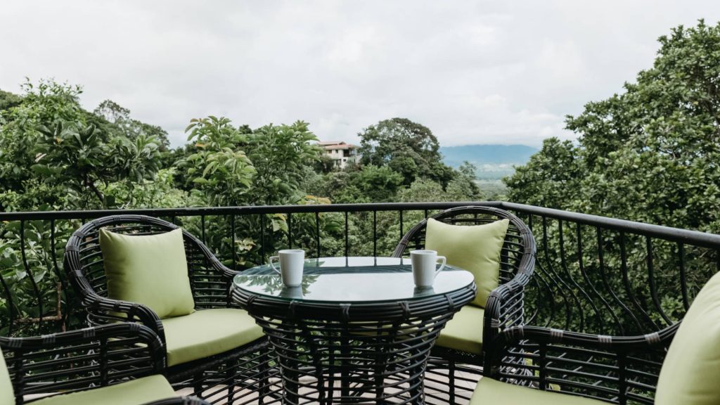 Enjoy morning coffee on this balcony listening to toucans and howler monkeys in the area. 