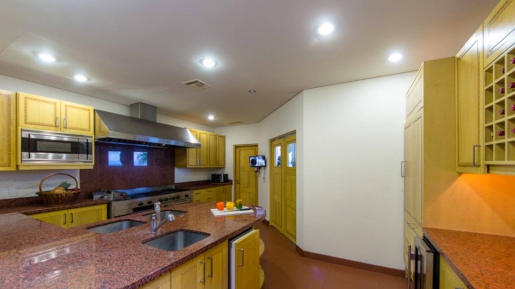 The kitchen is fully equipped for cooking large meals and gourmet dinners. 
