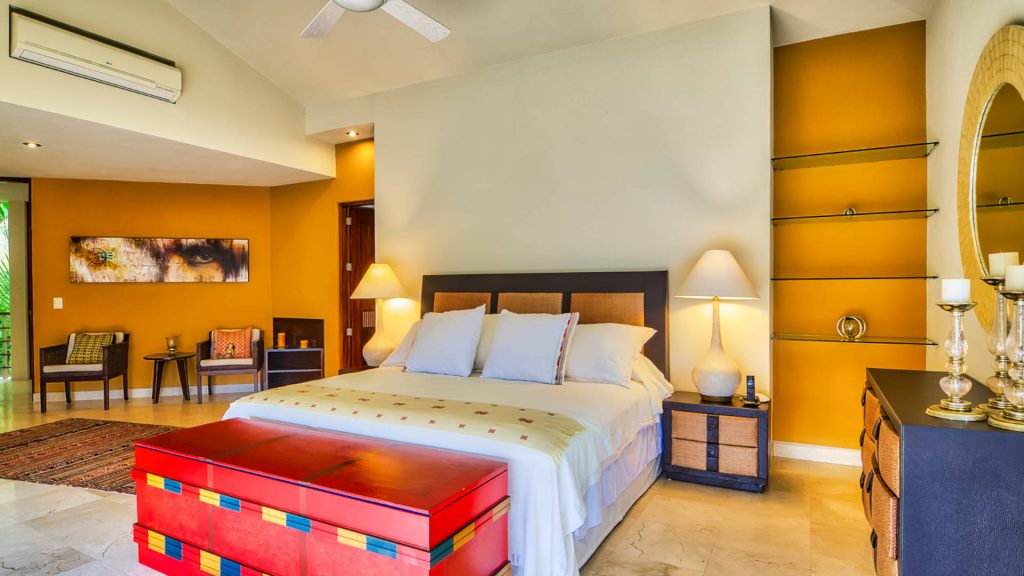 Enjoy a relaxing nights sleep in the air conditioned bedroom. 