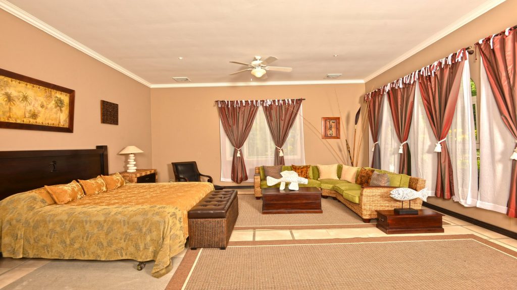 The villa boasts six bedrooms all with luxury furnishings and decoration.