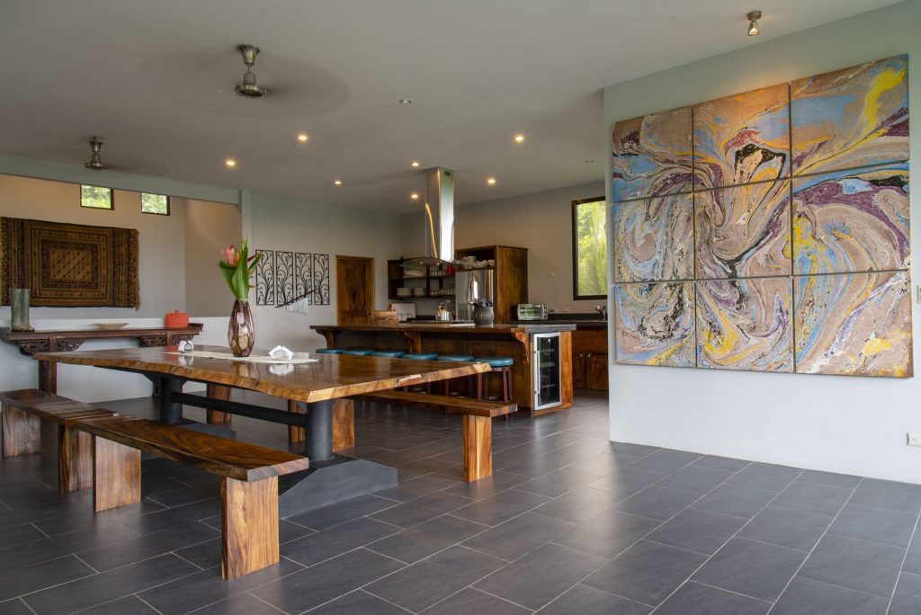 The large kitchen and dining area is a great place to spend time together.