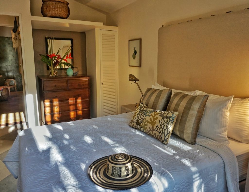 This lovely queen bedroom is one of three air-conditioned bedrooms on the property. 