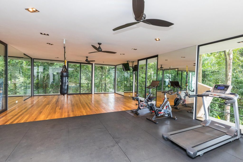 There is a treadmill and plenty of space for yoga in this amazing private home.