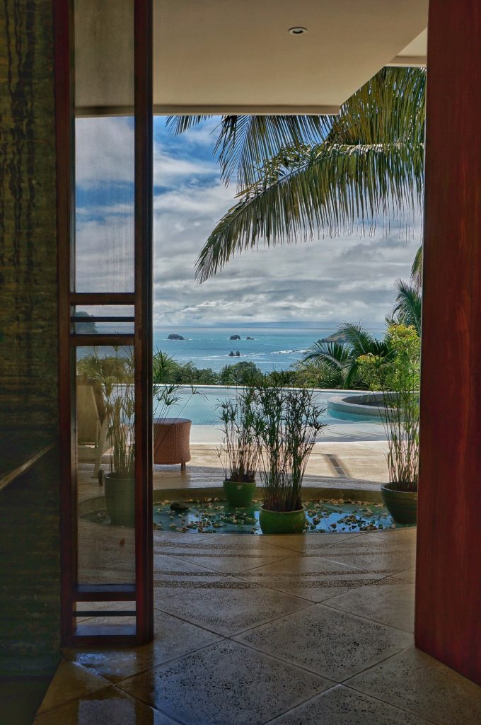 All of the beautifully-designed exterior areas in this amazing private home in Manuel Antonio have gorgeous views.