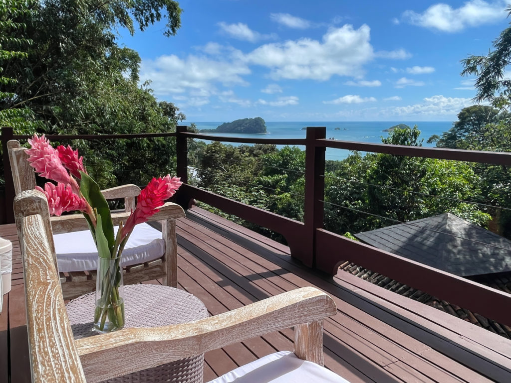 Experience crisp, bright days and breathtaking ocean views of Manuel Antonio from the master bedroom's terrace.