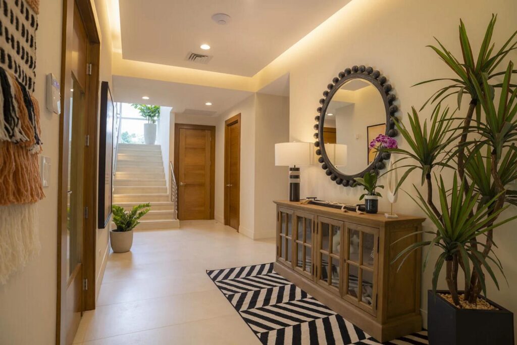 Modern finishes with classic touches add style and comfort to the home’s interior.