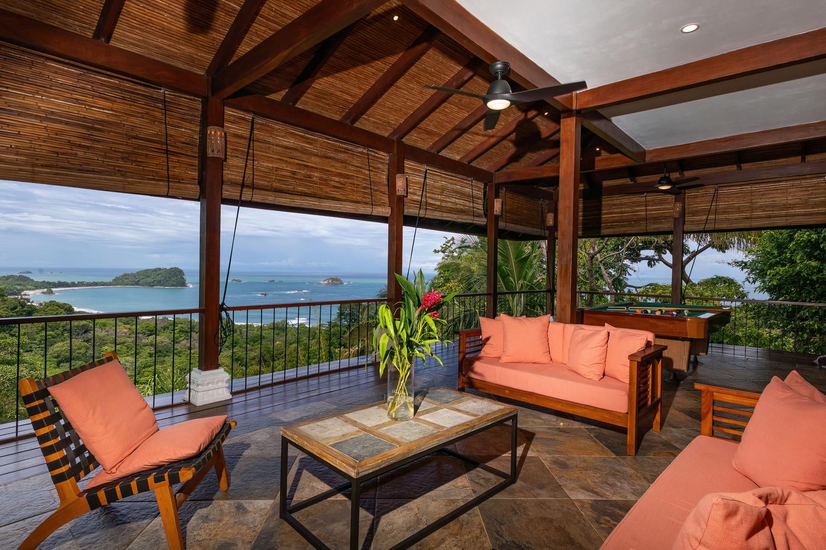 Game room with pool table and open jungle views in Manuel Antonio Costa Rica