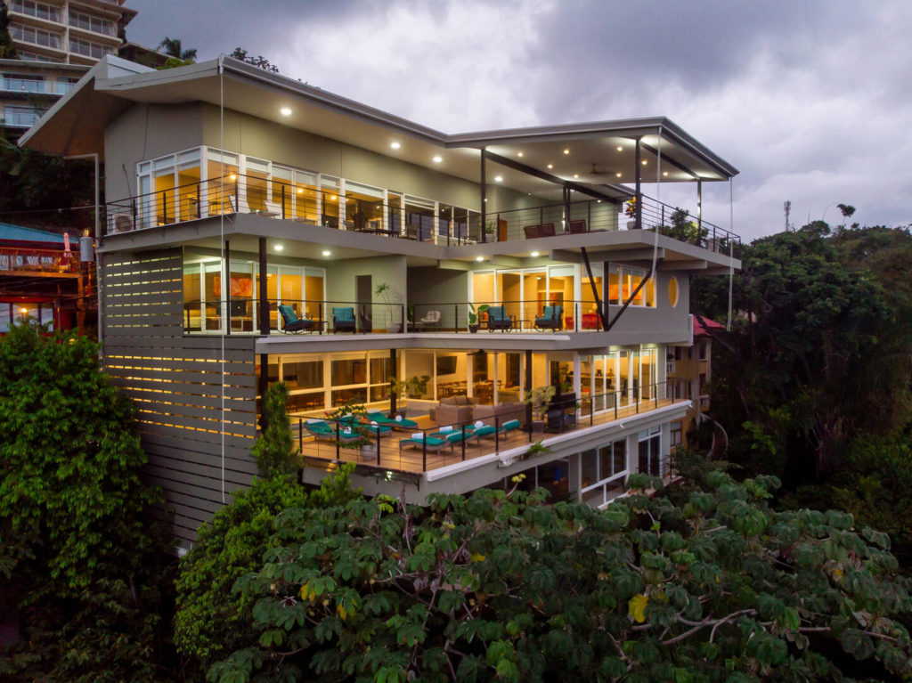 From this view, one can truly admire the brilliant architecture, of this stunning Manuel Antonio beach vacation home.