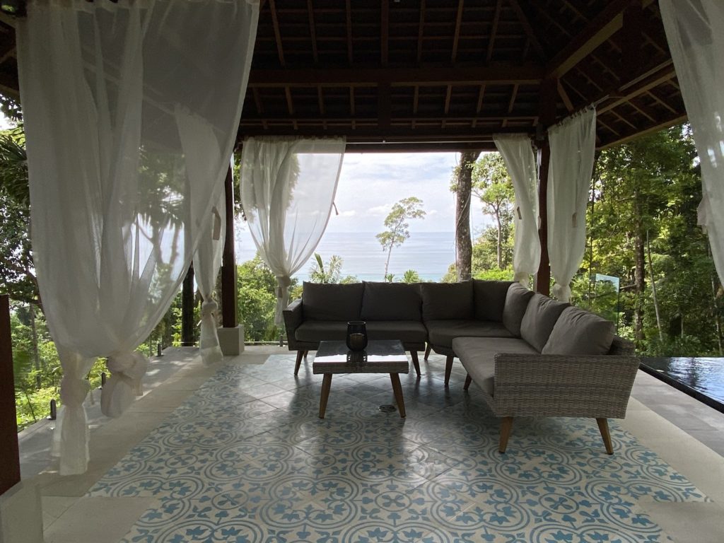The external lounging area has unparalleled ocean views.