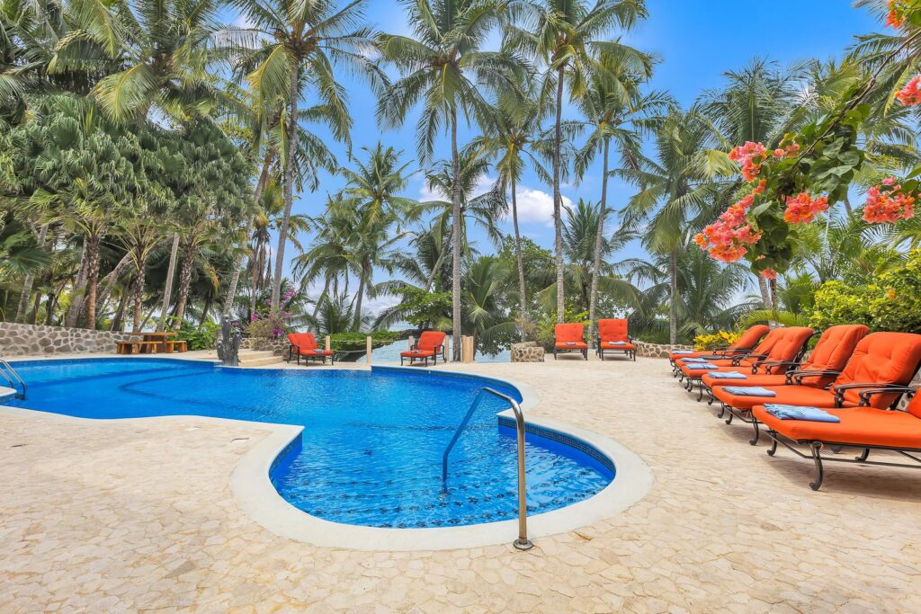 A great outdoor spot to unwind, with bright loungers and fresh coastal air.