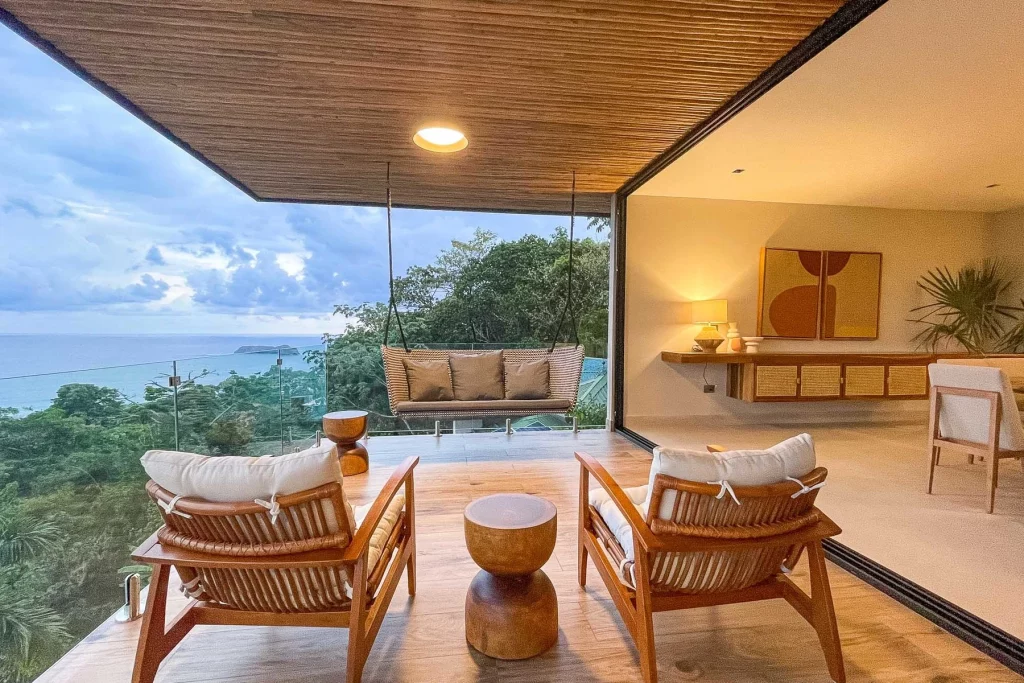 Floating cabinets, floating chairs, all floating above the rainforest canopy overlooking a magical ocean view.