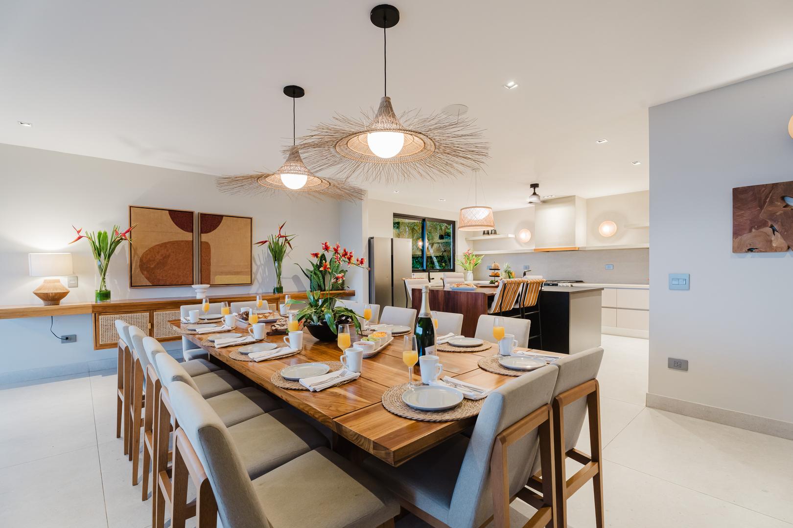 Open concept kitchen and dining area in modern villa Manuel Antonio Costa Rica
