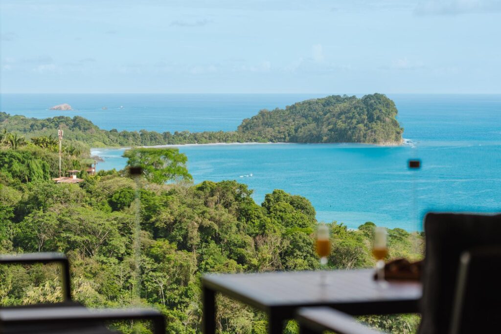 From the terrace, the coastline opens in wide, uninterrupted layers of ocean and green.