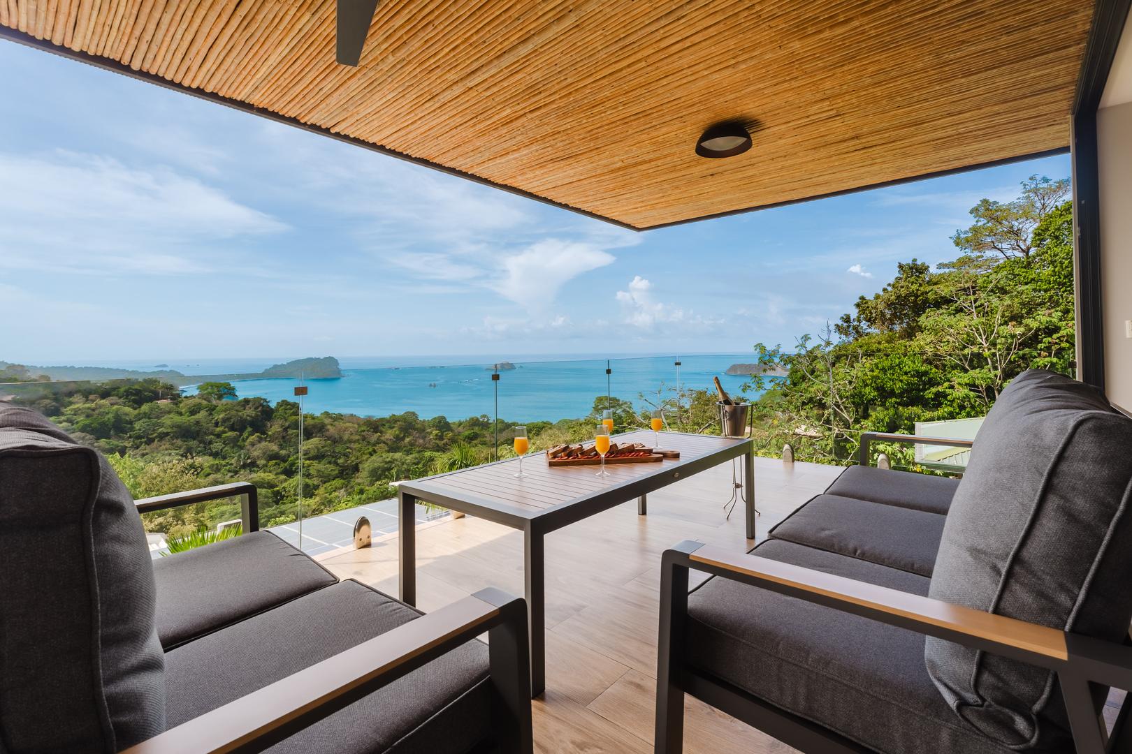 Private patio with seating and ocean view in Manuel Antonio Costa Rica