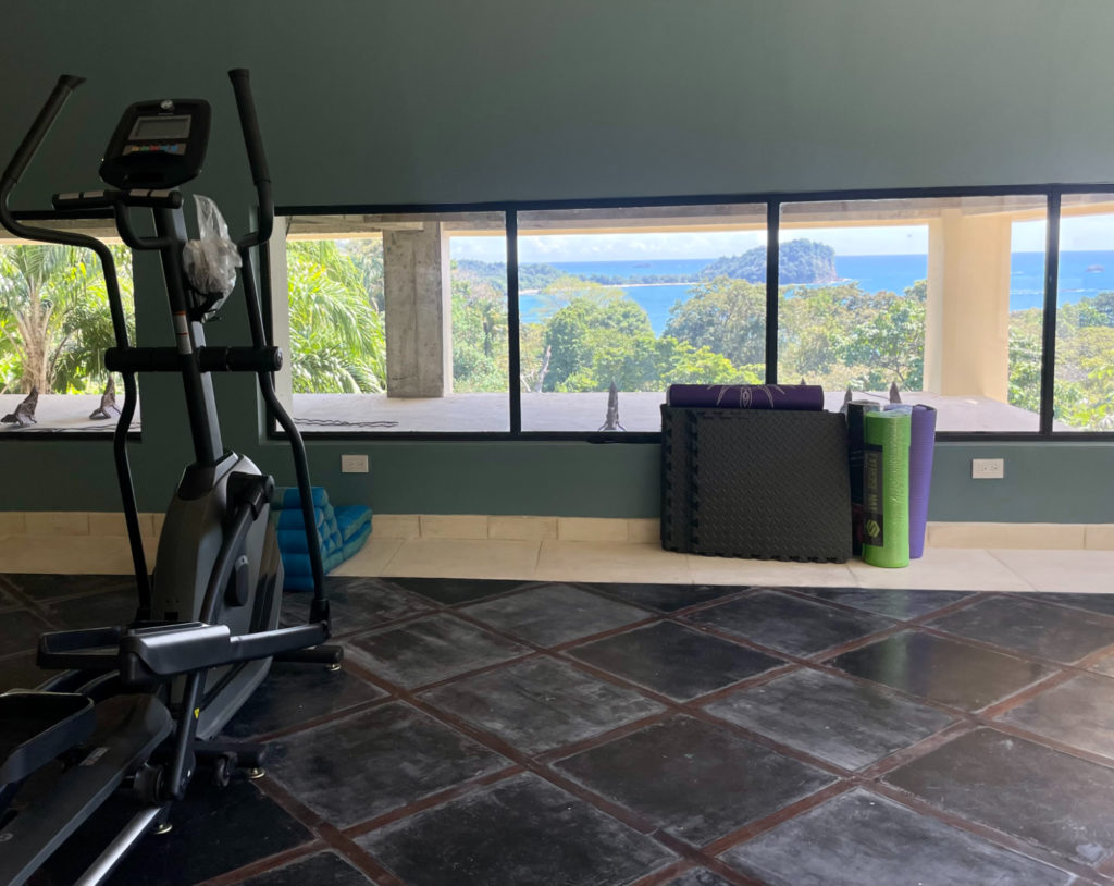 The air-conditioned gym provides inspiring vistas to energize your workouts.