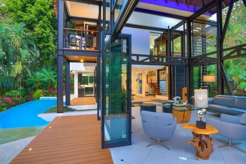 This luxury vacation villa showcases a sophisticated, contemporary design.
