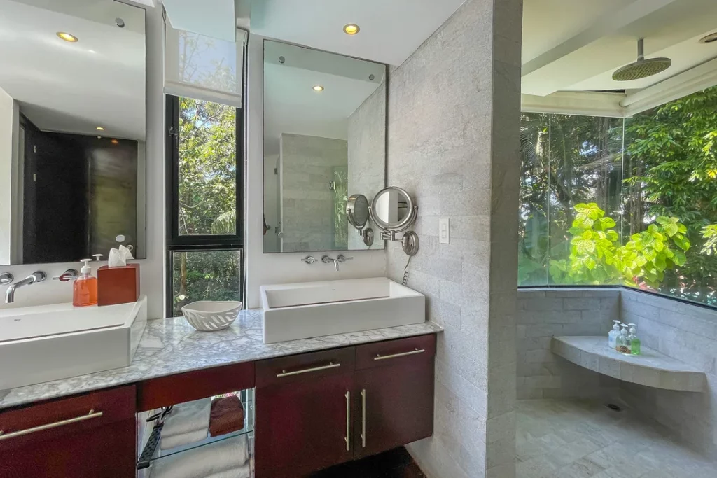 The bathrooms are meticulously designed with incredible attention to detail, lighting, and space.