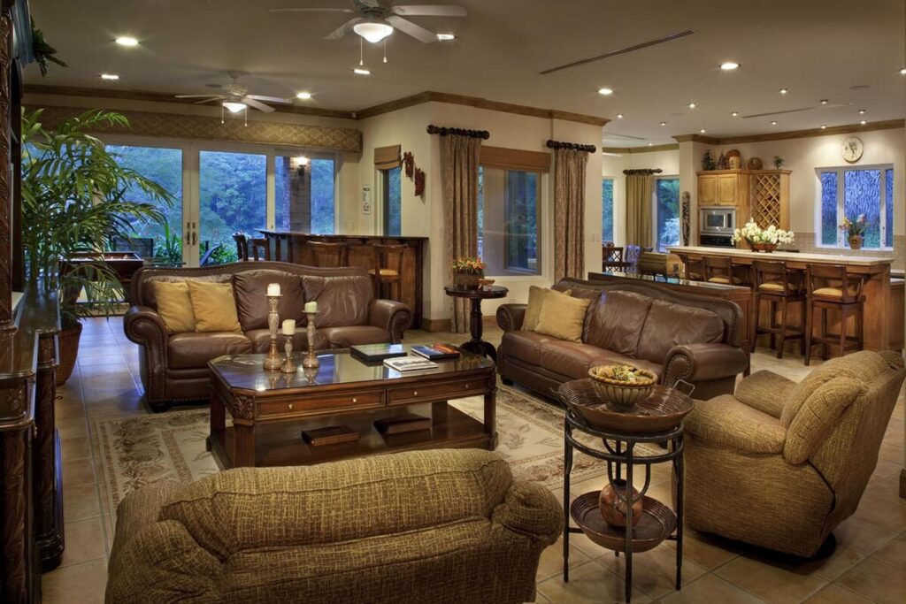 The lounge and living area of this marvelous villa are a site to behold