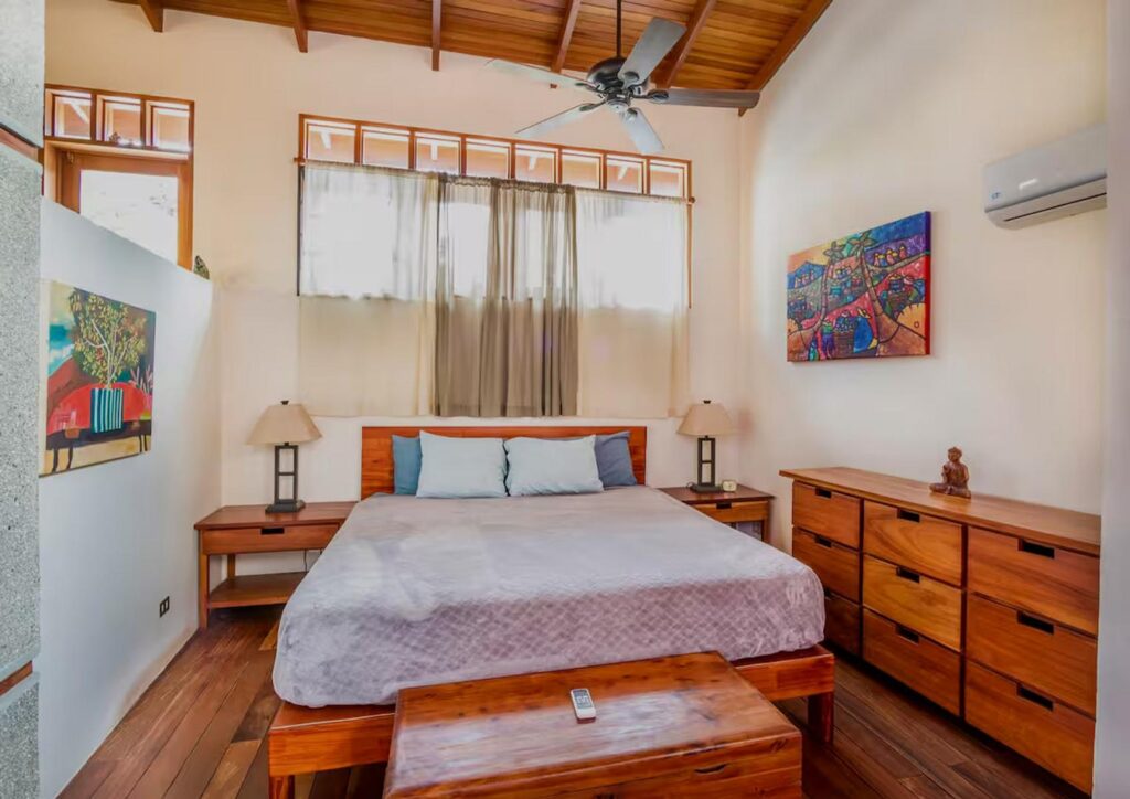 The bedrooms have lots of space to store clothes, and this king bed will ensure you get a good rest.