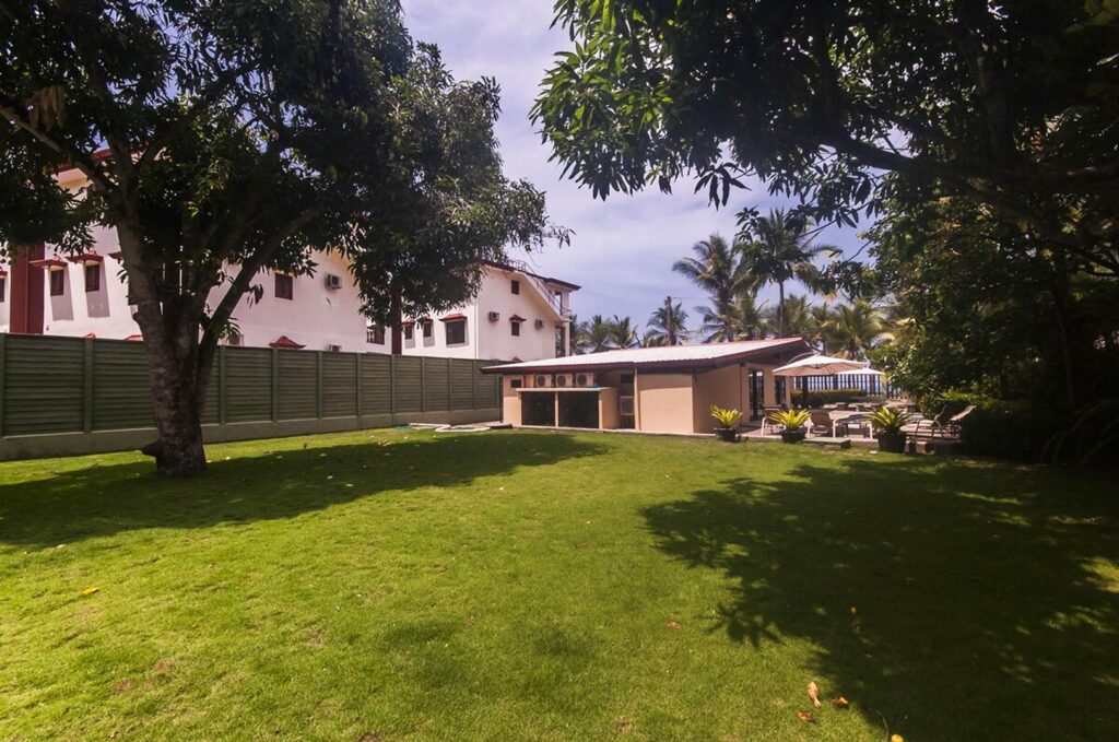 The lawn out the back has plenty of space to kick a ball or take a look for mangos that have fallen from the trees.