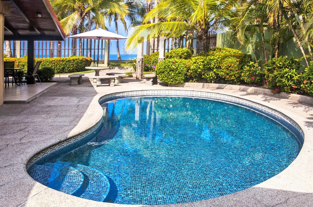 Any time of the day take a plunge into your crystal-clear private pool to cool off.