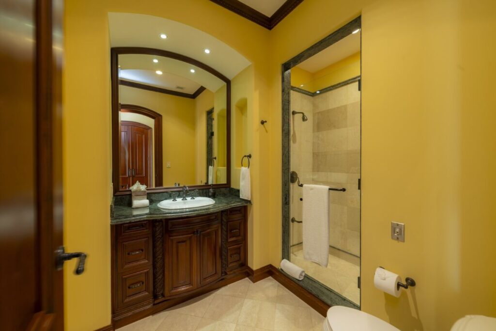 A well-appointed ensuite bathroom with refined finishes and a spacious walk-in shower.