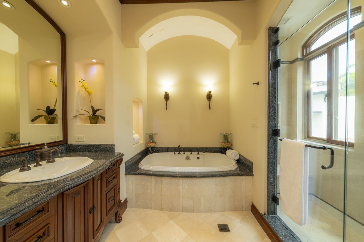 luxury villa bathroom soaking tub walk in shower los suenos costa rica