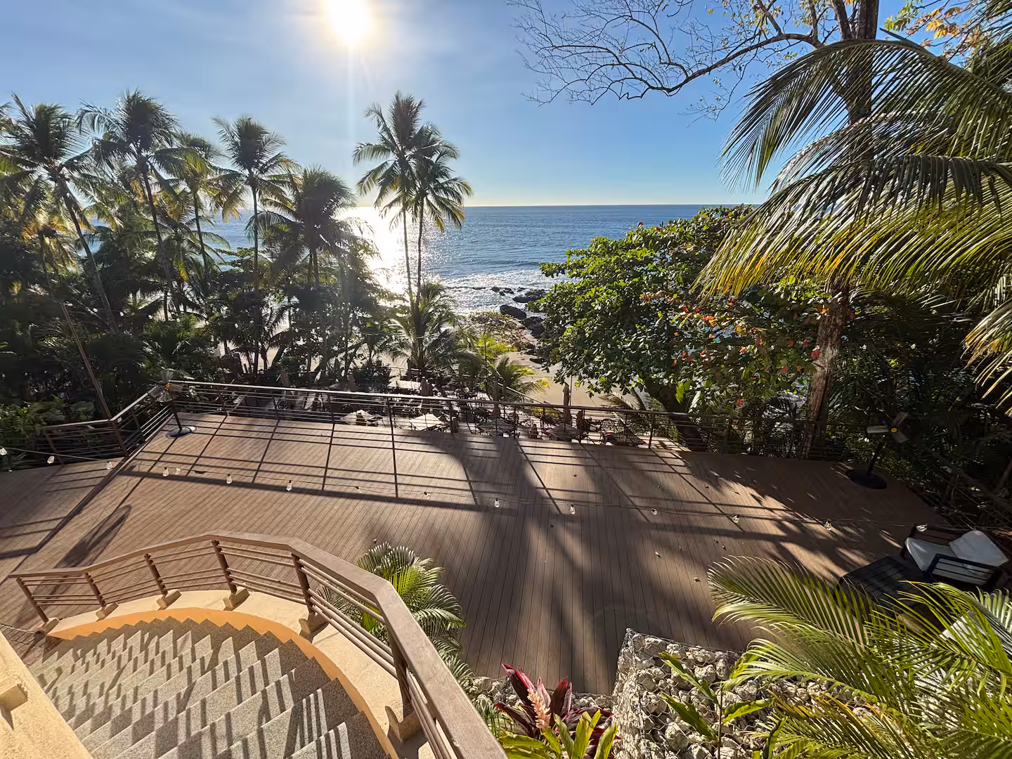 Large private oceanfront event deck overlooking the Pacific Ocean at a luxury beachfront villa in Costa Rica