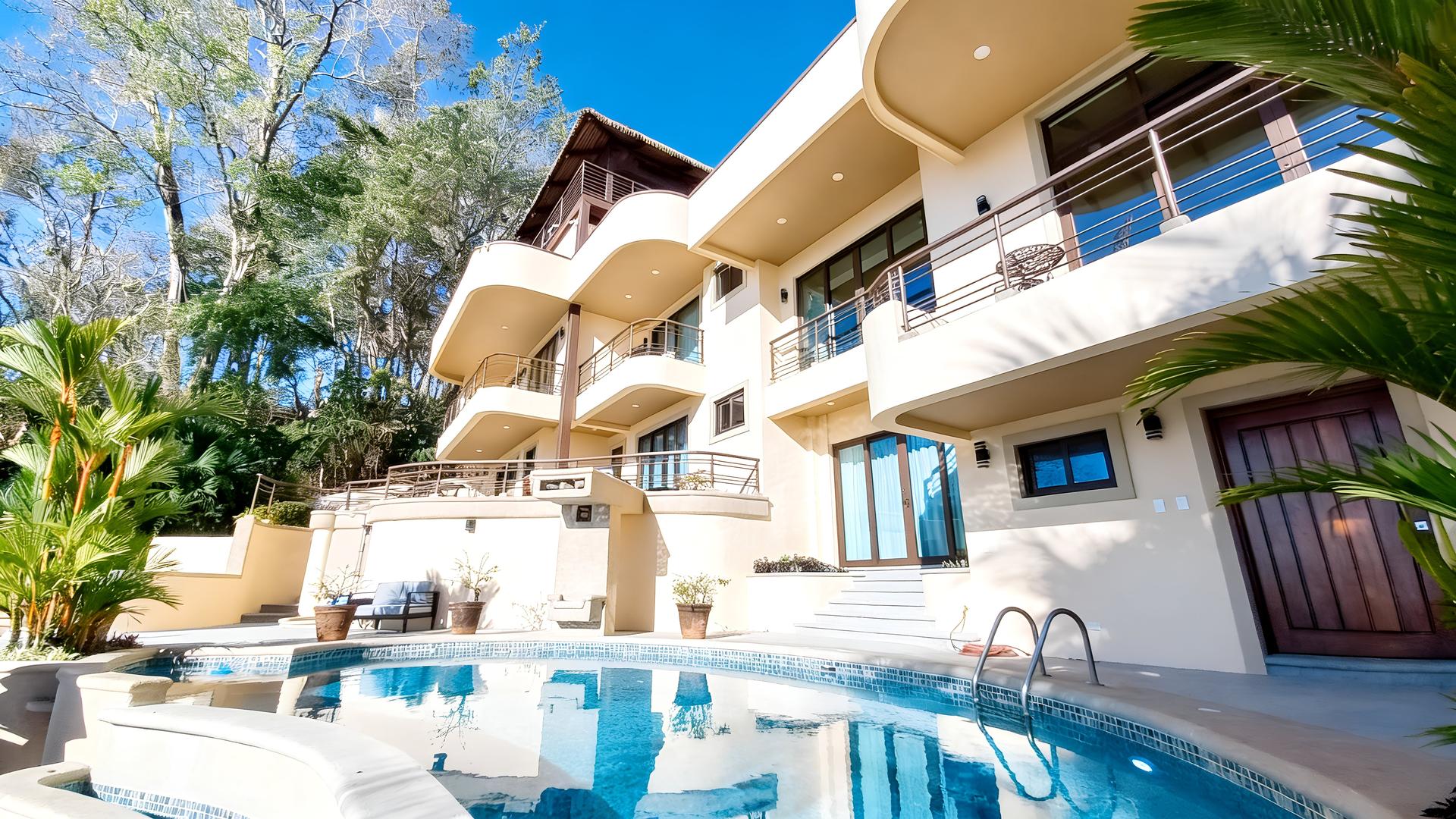 Luxury beachfront villa with private swimming pool and multi-level contemporary architecture in Costa Rica