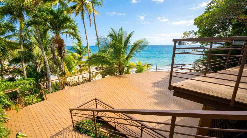 An expansive oceanfront deck creates an extraordinary setting for sunset cocktails, celebrations, private dinners, and unforgettable gatherings by the sea.