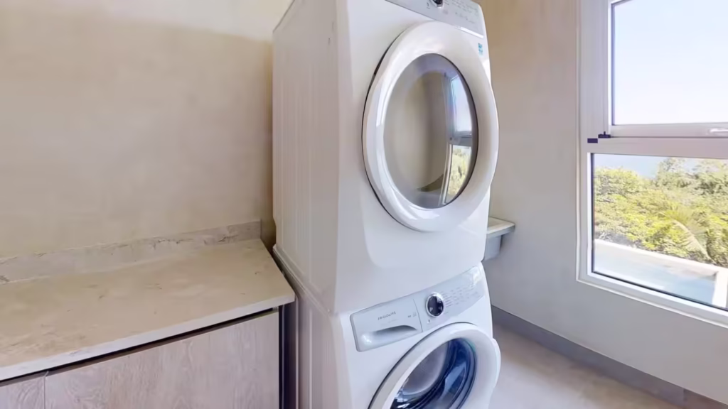 A dedicated laundry room with a full-size washer and dryer for added convenience during extended stays.